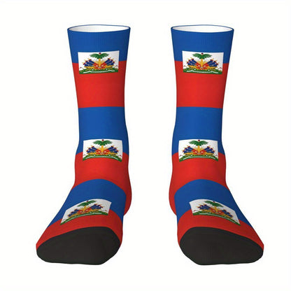 1 PairMen's Haitian Flag-Inspired Crew Socks
