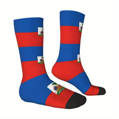 1 PairMen's Haitian Flag-Inspired Crew Socks