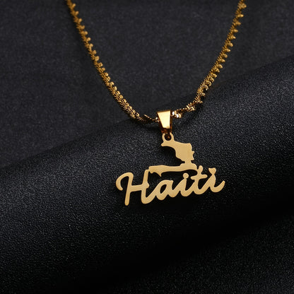 Pingente Haiti em Aço Inoxidável – Design Minimalista com Toque Cultural