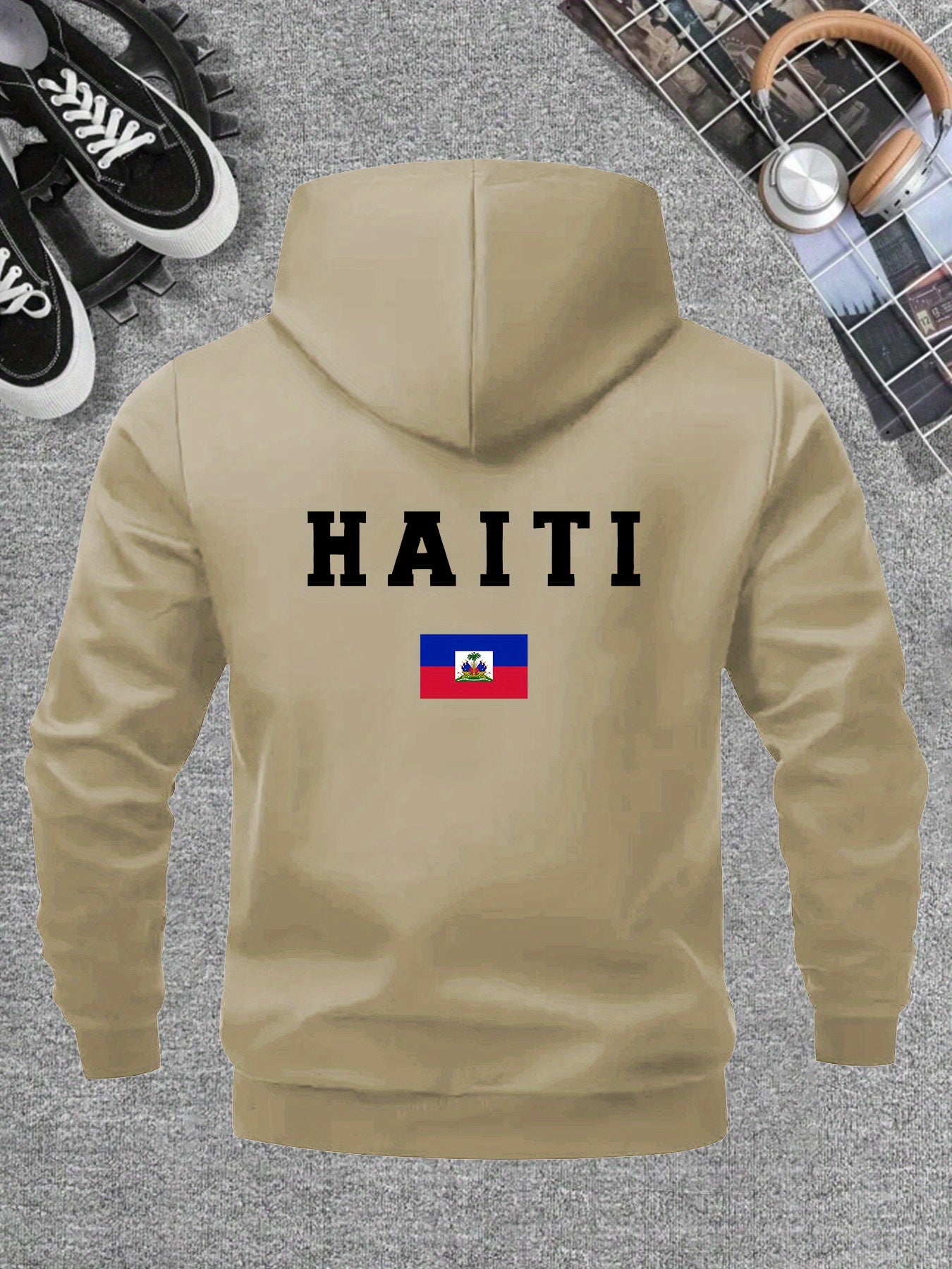 Men’s Haiti Flag Hooded Jacket – Casual Zip-Up Sportswear