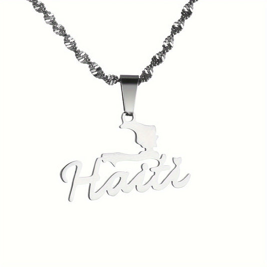 Pingente Haiti em Aço Inoxidável – Design Minimalista com Toque Cultural