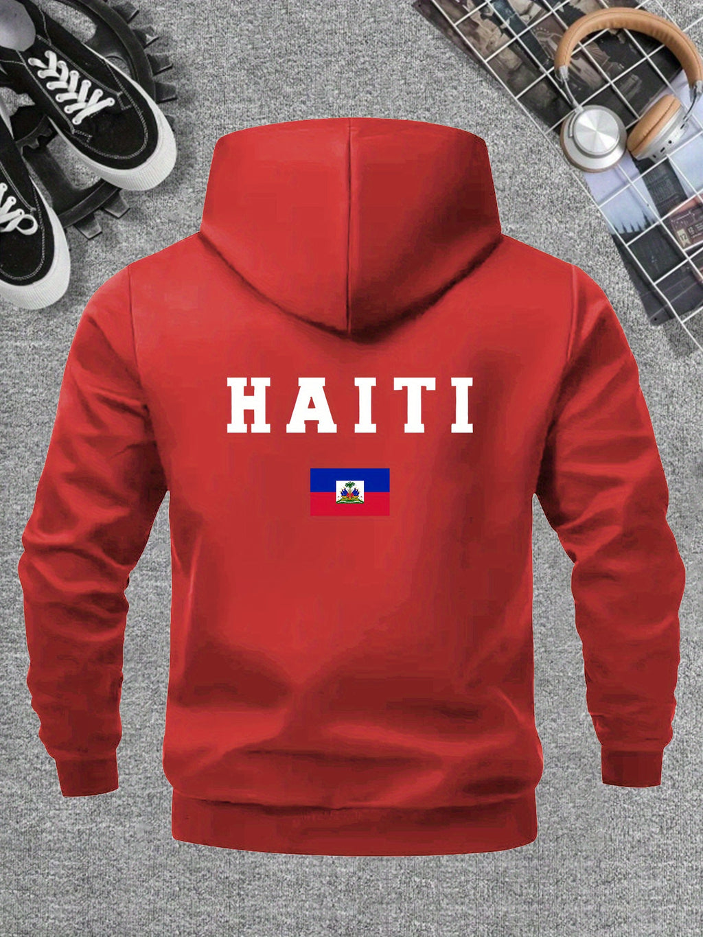 Men’s Haiti Flag Hooded Jacket – Casual Zip-Up Sportswear