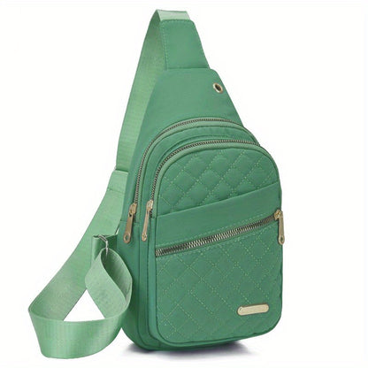 Large Capacity Chest Bag for Women - Adjustable Embroidered Crossbody Bag with Zipper Closure, Polyester Lining, Foldable, and Random Printing - Urban Solid Color Nylon Bag with Comfortable Strap