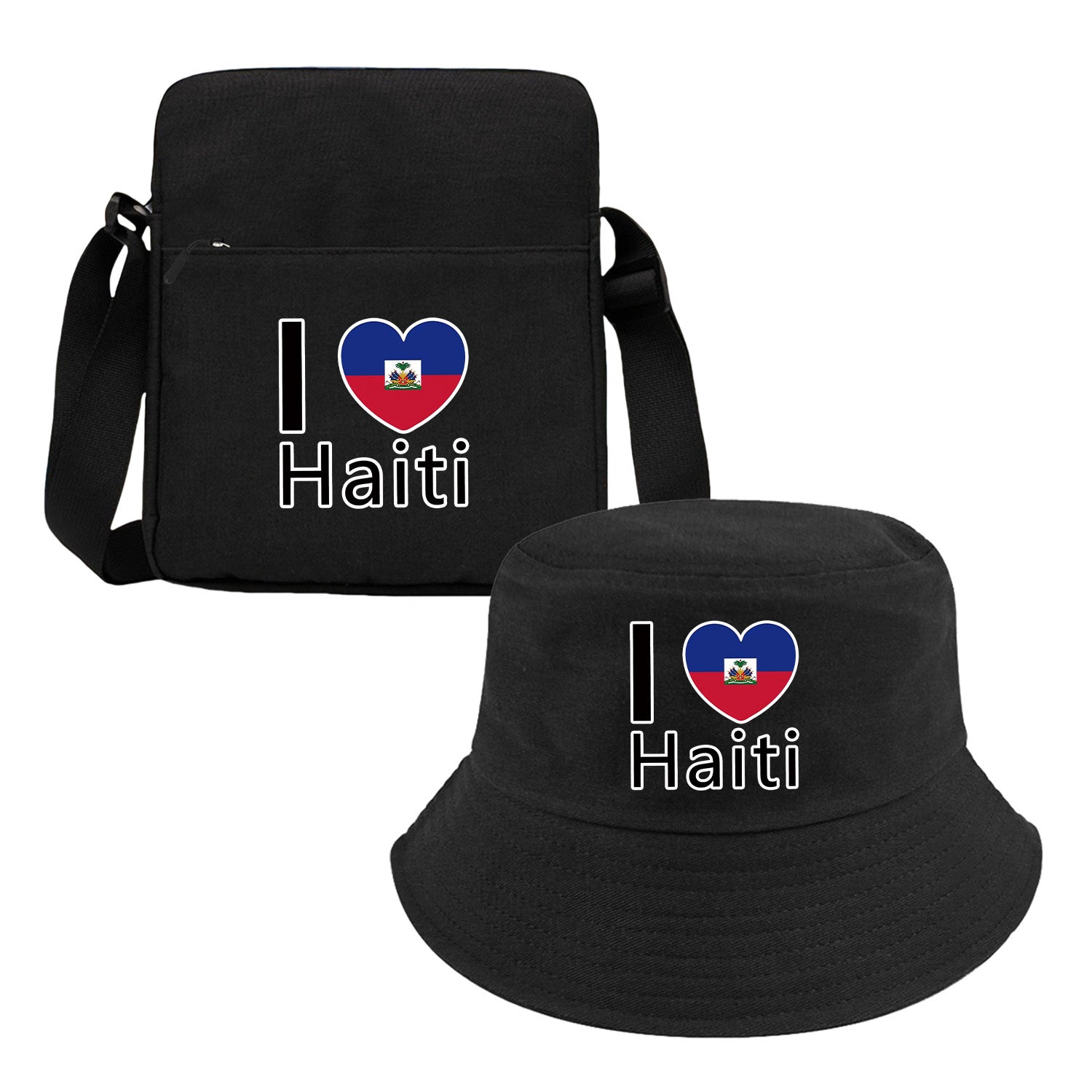 I Love Haiti” Fisherman Hat & Crossbody Bag Set