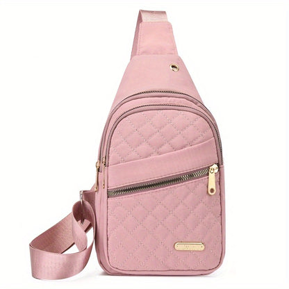 Large Capacity Chest Bag for Women - Adjustable Embroidered Crossbody Bag with Zipper Closure, Polyester Lining, Foldable, and Random Printing - Urban Solid Color Nylon Bag with Comfortable Strap