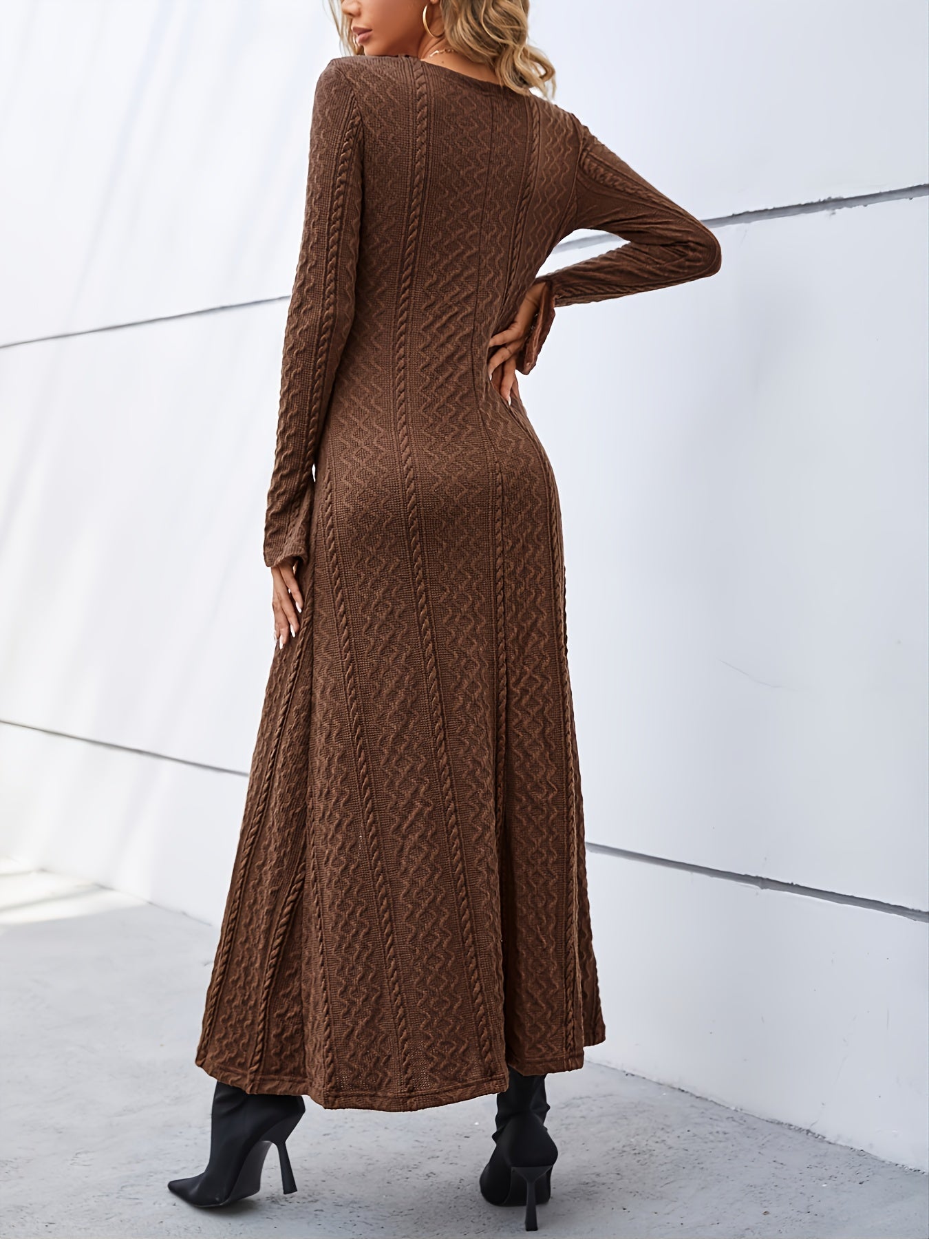 Elegant V-Neck Bodycon Dress - Women's Solid Mid Elasticity Knit Dress
