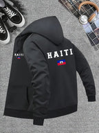 Men’s Haiti Flag Hooded Jacket – Casual Zip-Up Sportswear
