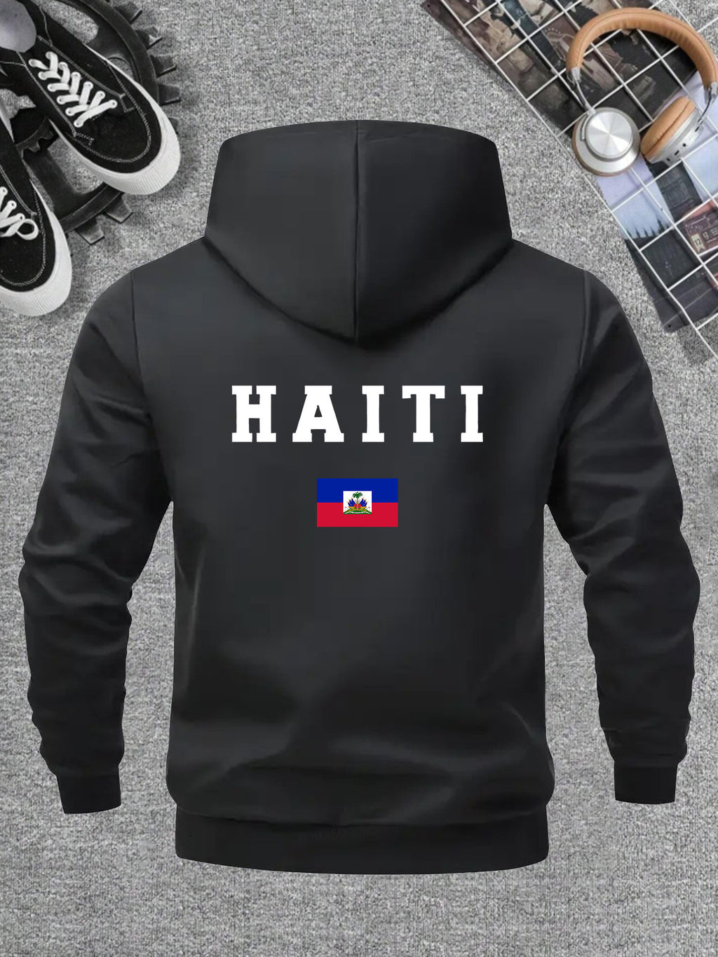 Men’s Haiti Flag Hooded Jacket – Casual Zip-Up Sportswear