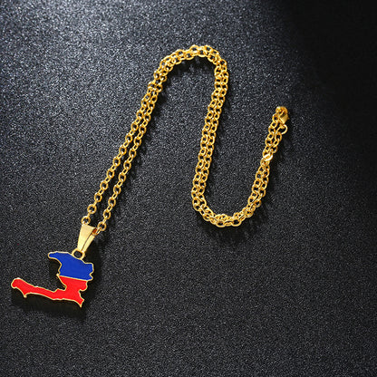Fashion Ladies Stainless Steel Haiti Map Pendant Necklace