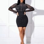 Sexy Rhinestone High Neck Slim Dress