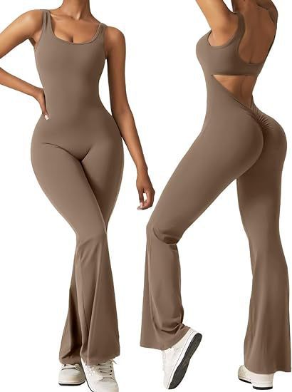 Women's Backless Flared Yoga Jumpsuit