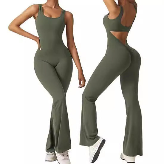 Women's Backless Flared Yoga Jumpsuit