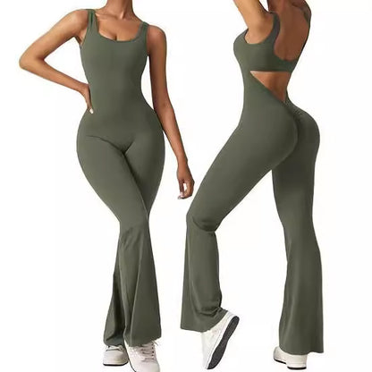 Women's Backless Flared Yoga Jumpsuit