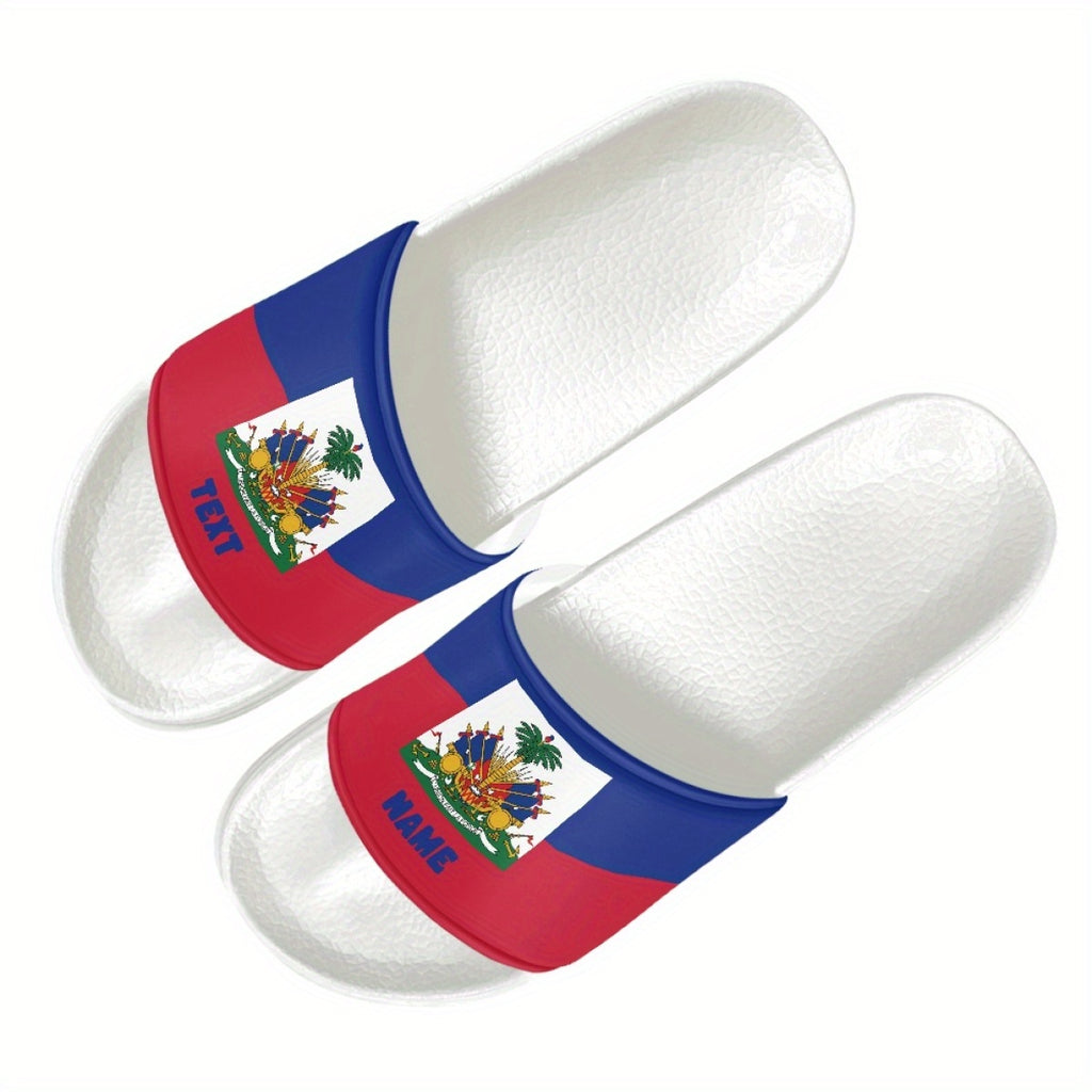 Haiti Flag Design Slippers, Casual Vacation Style