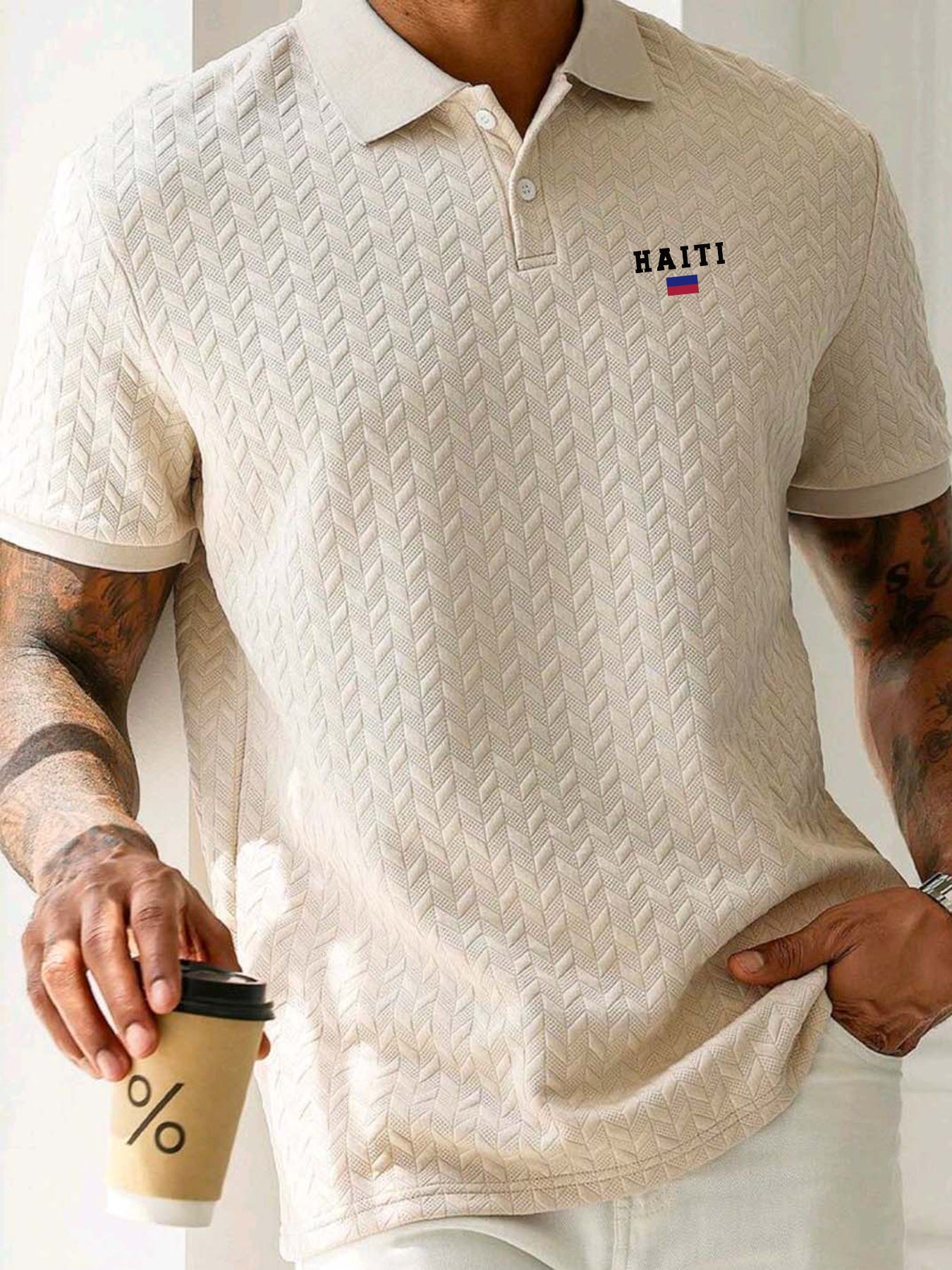 Men's Slim Fit Haiti Flag Shirt – Breathable, Stretchy & Casual