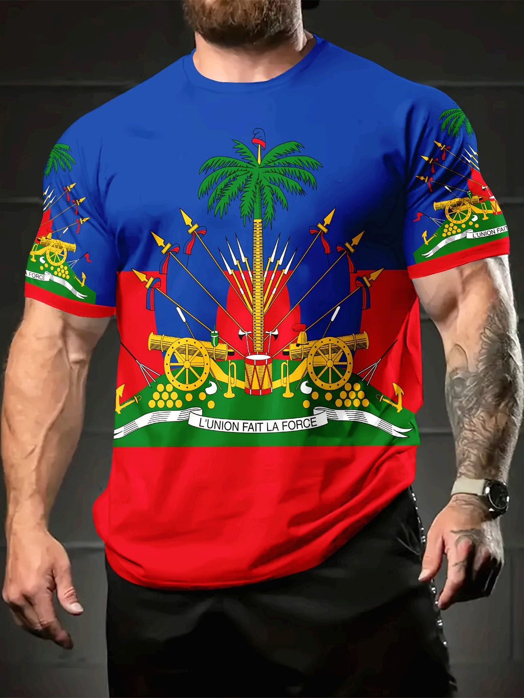 Haitian Spirit Performance Tee – Palm Tree &amp; Fleur-de-Sabre Edition
