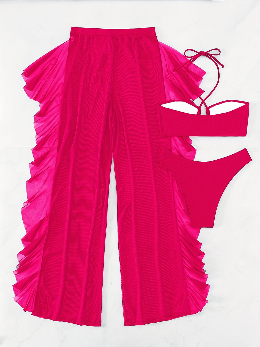 Sexy Black Mesh Bikini Set - 3-Piece Criss Cross Swimsuit for Women