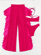 Sexy Black Mesh Bikini Set - 3-Piece Criss Cross Swimsuit for Women