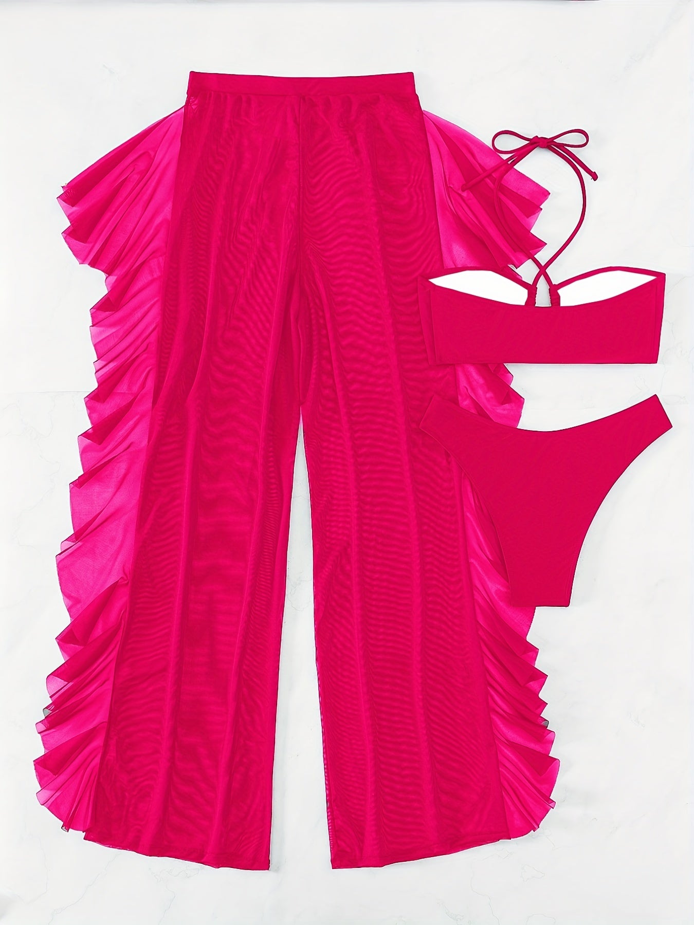 Sexy Black Mesh Bikini Set - 3-Piece Criss Cross Swimsuit for Women