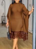 Bat Sleeve Plus Size Tights Tassel Dress