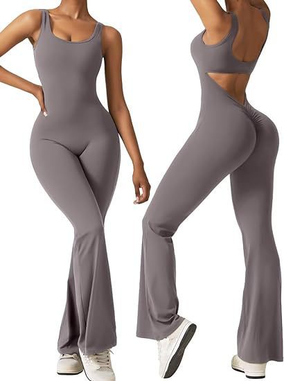 Women's Backless Flared Yoga Jumpsuit