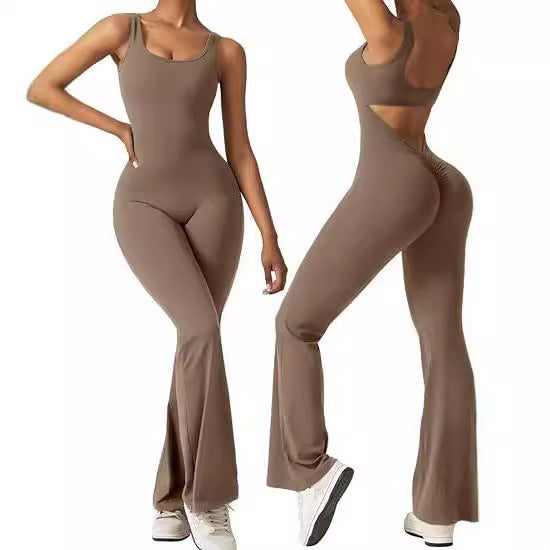 Women's Backless Flared Yoga Jumpsuit