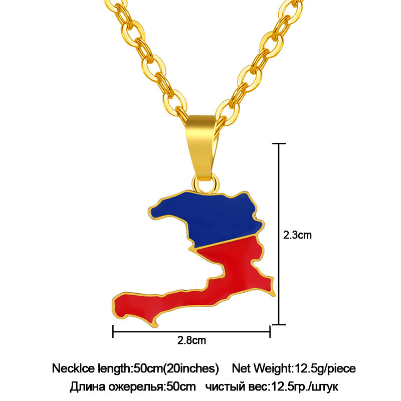 Fashion Ladies Stainless Steel Haiti Map Pendant Necklace