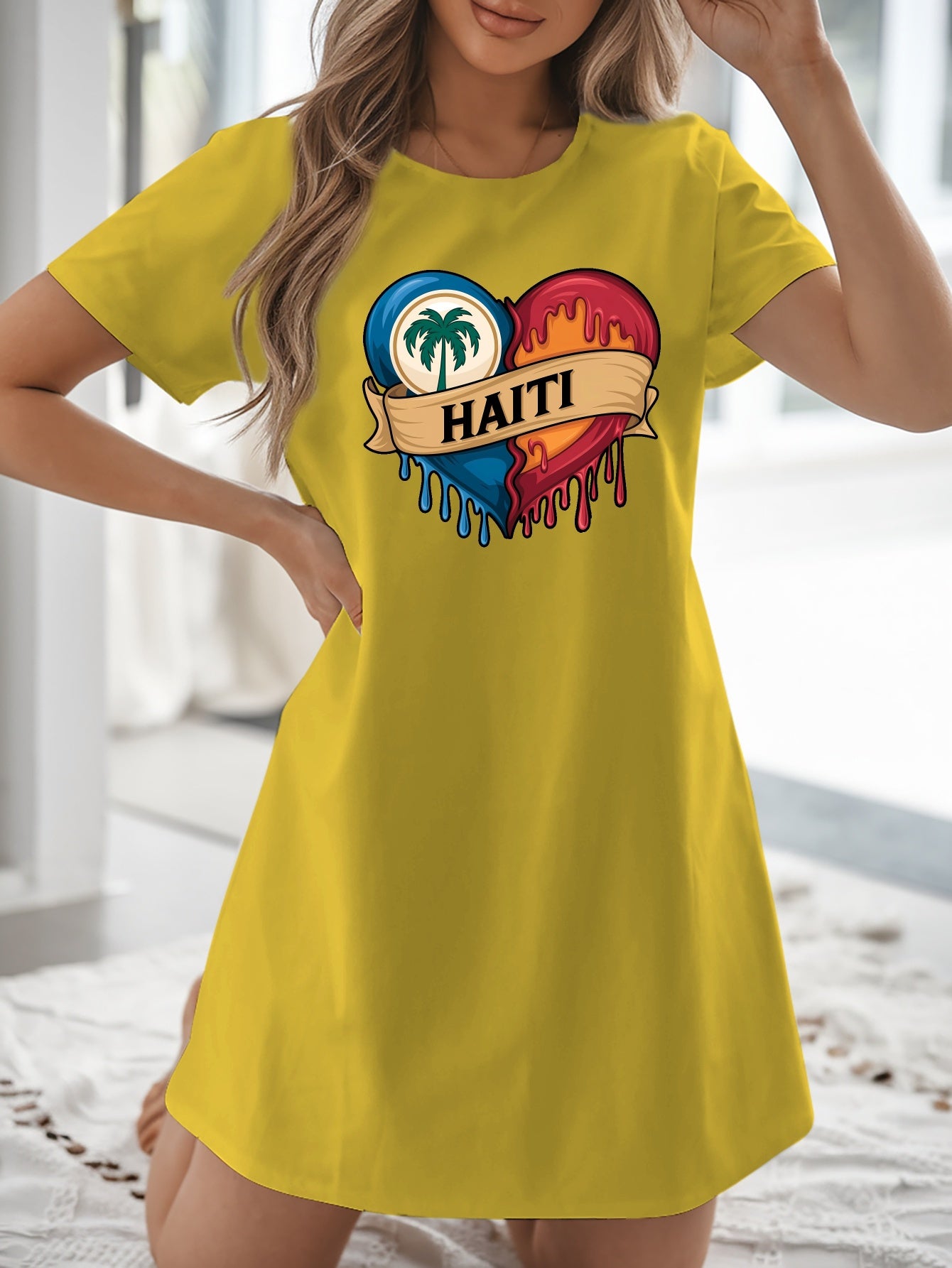 Women’s T-Shirt Dress  with Flag Heart Print