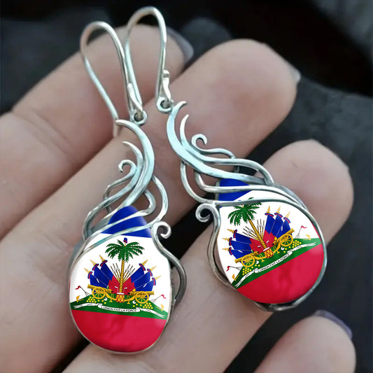 Haiti Flag Teardrop Earrings