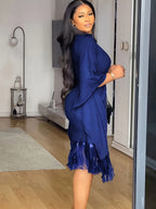 Bat Sleeve Plus Size Tights Tassel Dress