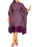 Bat Sleeve Plus Size Tights Tassel Dress