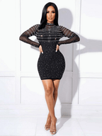 Sexy Rhinestone High Neck Slim Dress