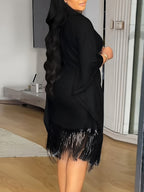 Bat Sleeve Plus Size Tights Tassel Dress