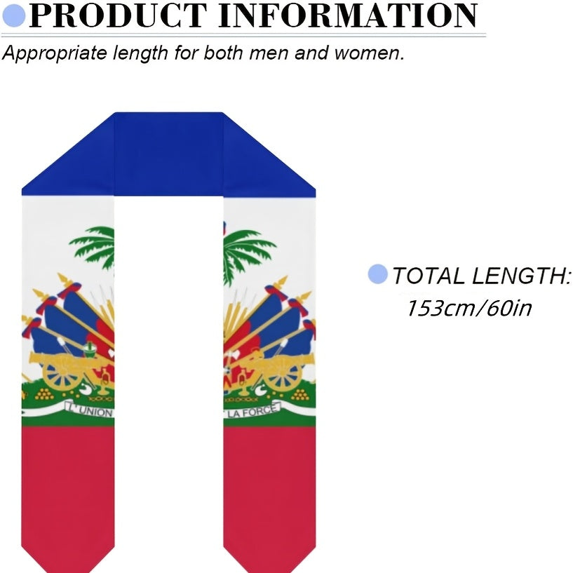 Haitian Flag Graduation Shawl – Unisex Adult, 11.5 x 153 cm