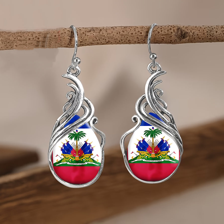 Haiti Flag Teardrop Earrings
