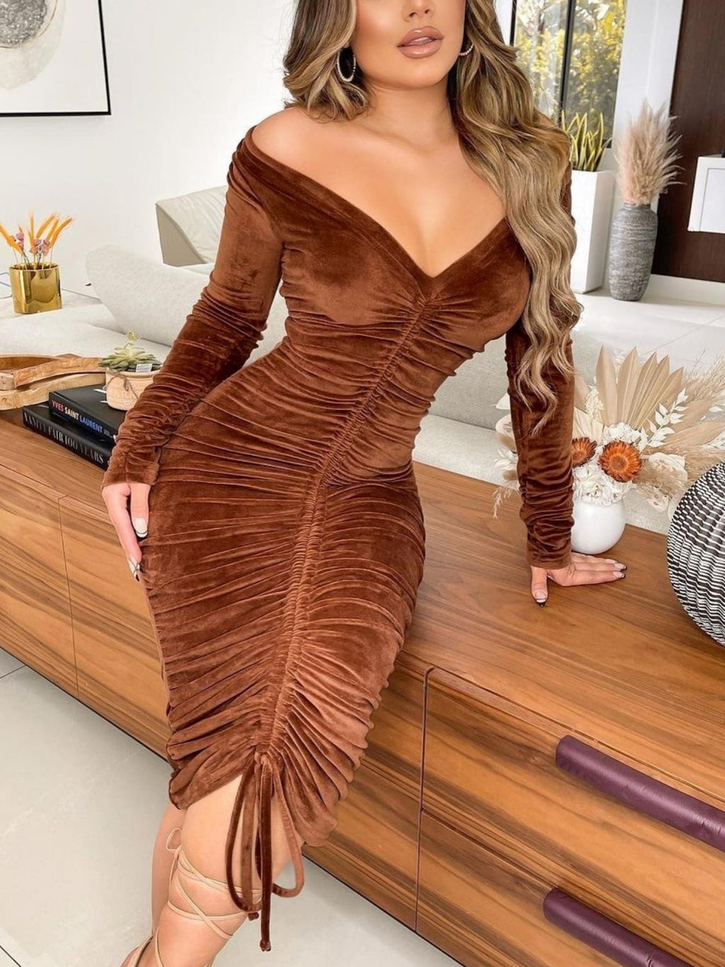 Velvet Off The Shoulder Bodycon Dress