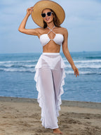 Sexy Black Mesh Bikini Set - 3-Piece Criss Cross Swimsuit for Women