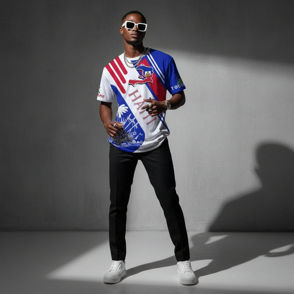 🇭🇹 Personalized Haitian Flag T-Shirt – Add Your Name &amp; Year