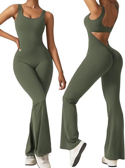 Women's Backless Flared Yoga Jumpsuit