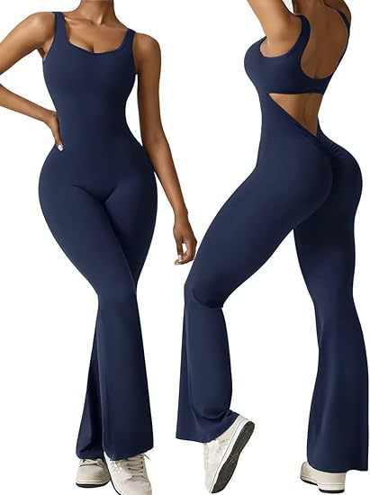 Women's Backless Flared Yoga Jumpsuit