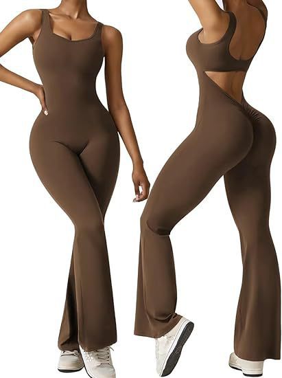 Women's Backless Flared Yoga Jumpsuit
