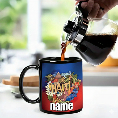 Custom Haitian Heritage Mug | Personalized Name & Cultural Symbols | Premium