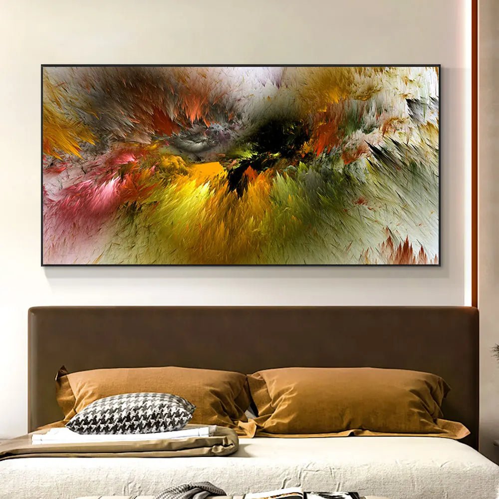 Grey and Yellow Abstract Cloud Oil Painting