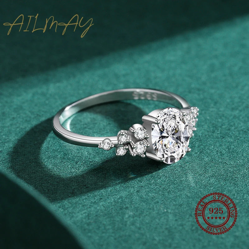 Ailmay Sterling Silver Oval Zirconia Ring for Women