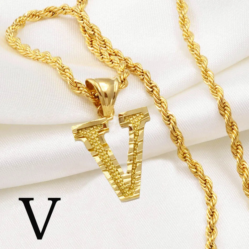 Anniyo Gold-Plated A-Z Initial Pendant Necklace – Unisex