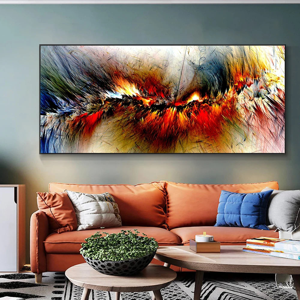 Grey and Yellow Abstract Cloud Oil Painting