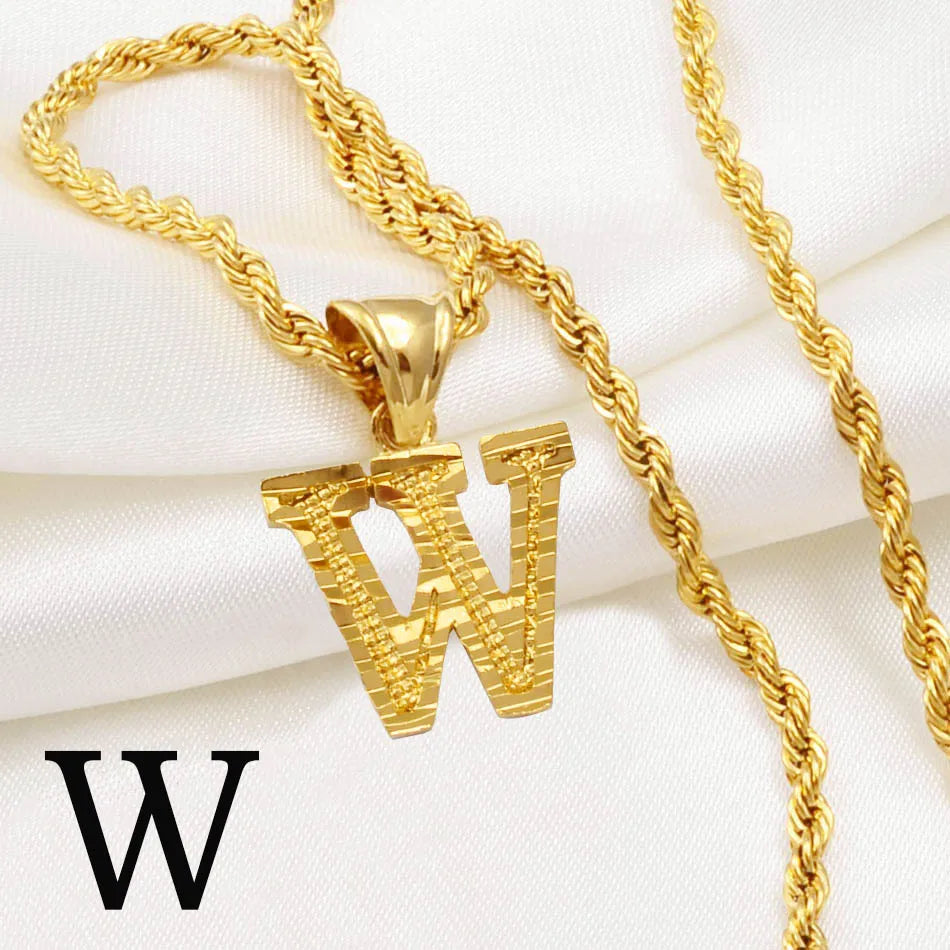 Anniyo Gold-Plated A-Z Initial Pendant Necklace – Unisex