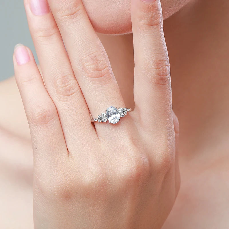 Ailmay Sterling Silver Oval Zirconia Ring for Women