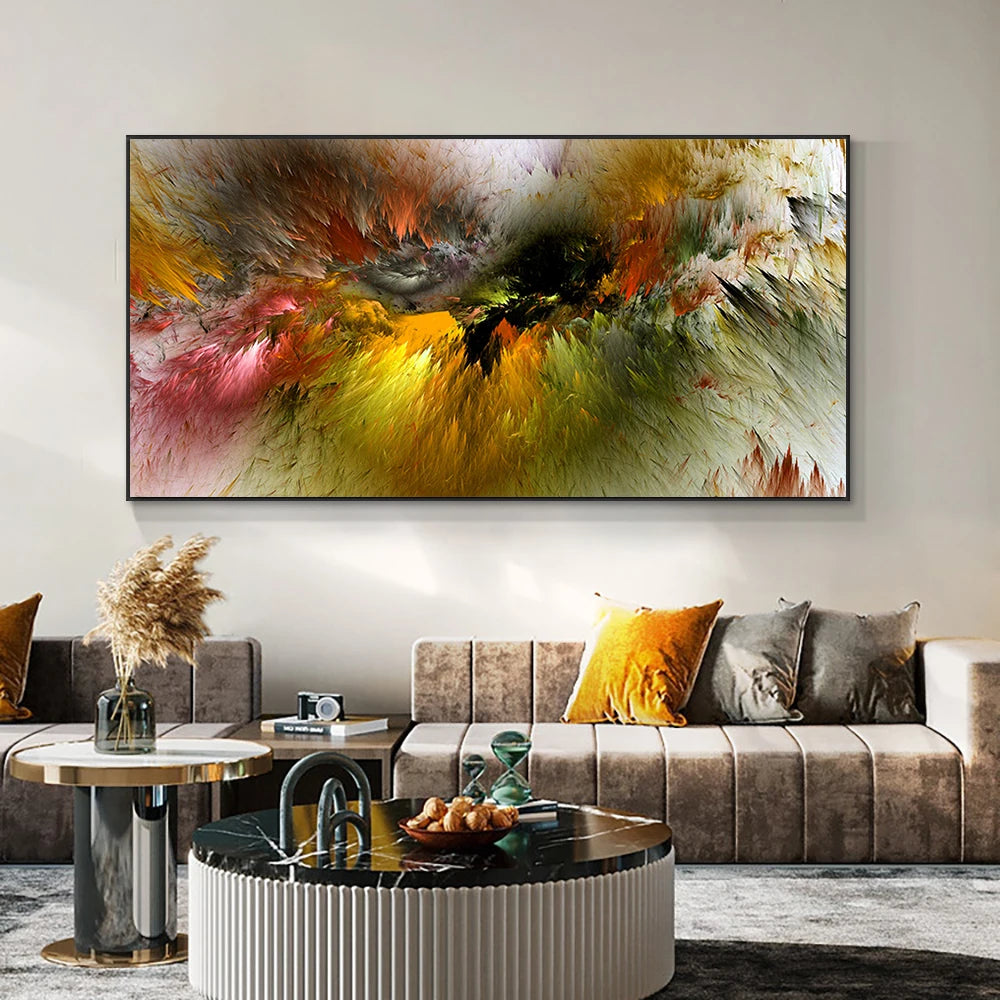 Grey and Yellow Abstract Cloud Oil Painting