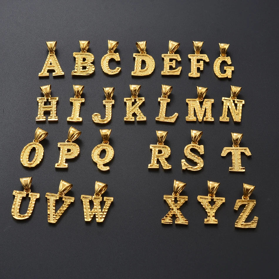 Anniyo Gold-Plated A-Z Initial Pendant Necklace – Unisex